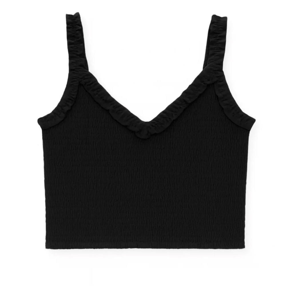 Katie J NYC Black Shari Ruffle Smocked Cropped Top